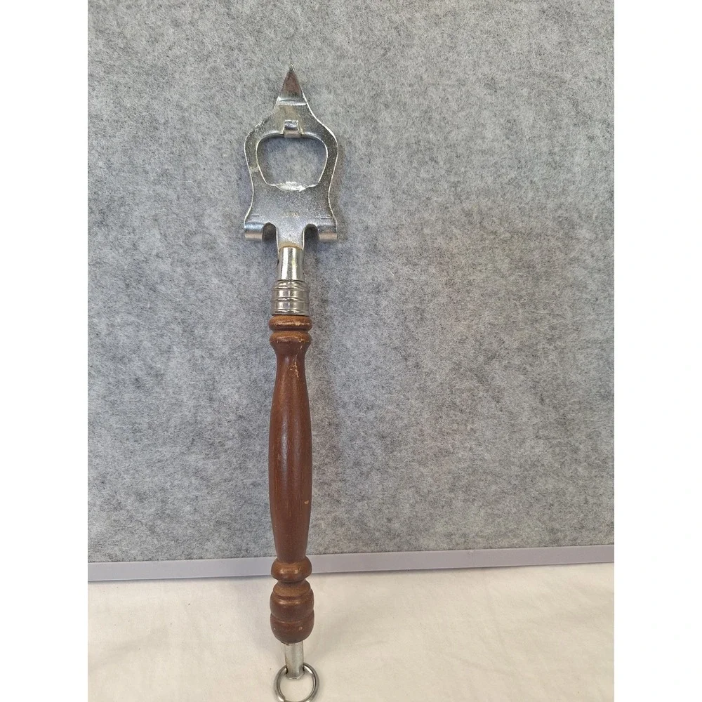 Vintage Wood Handle Bottle Opener Can Piercer Jar Lifter Bar Tool Japan 9.75in